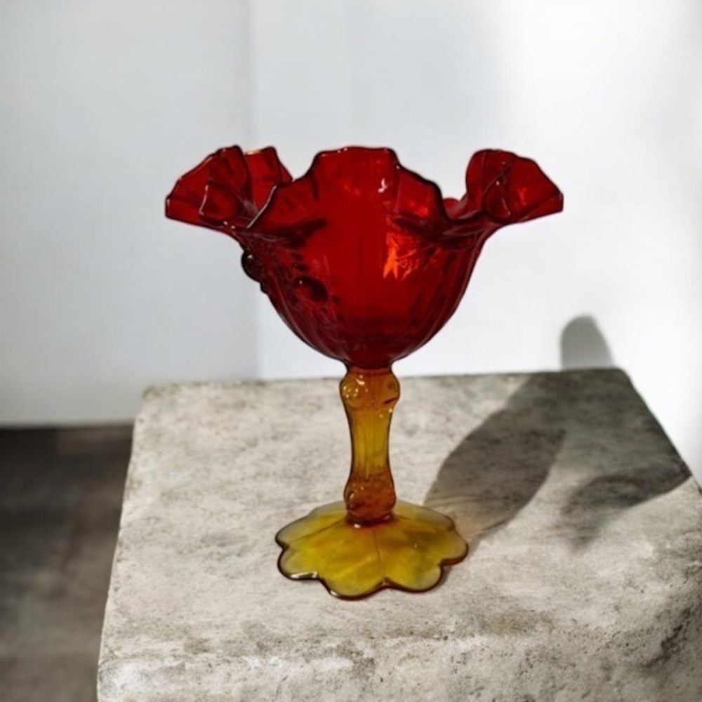 a vintage Fenton Amberina Pedestal Compote